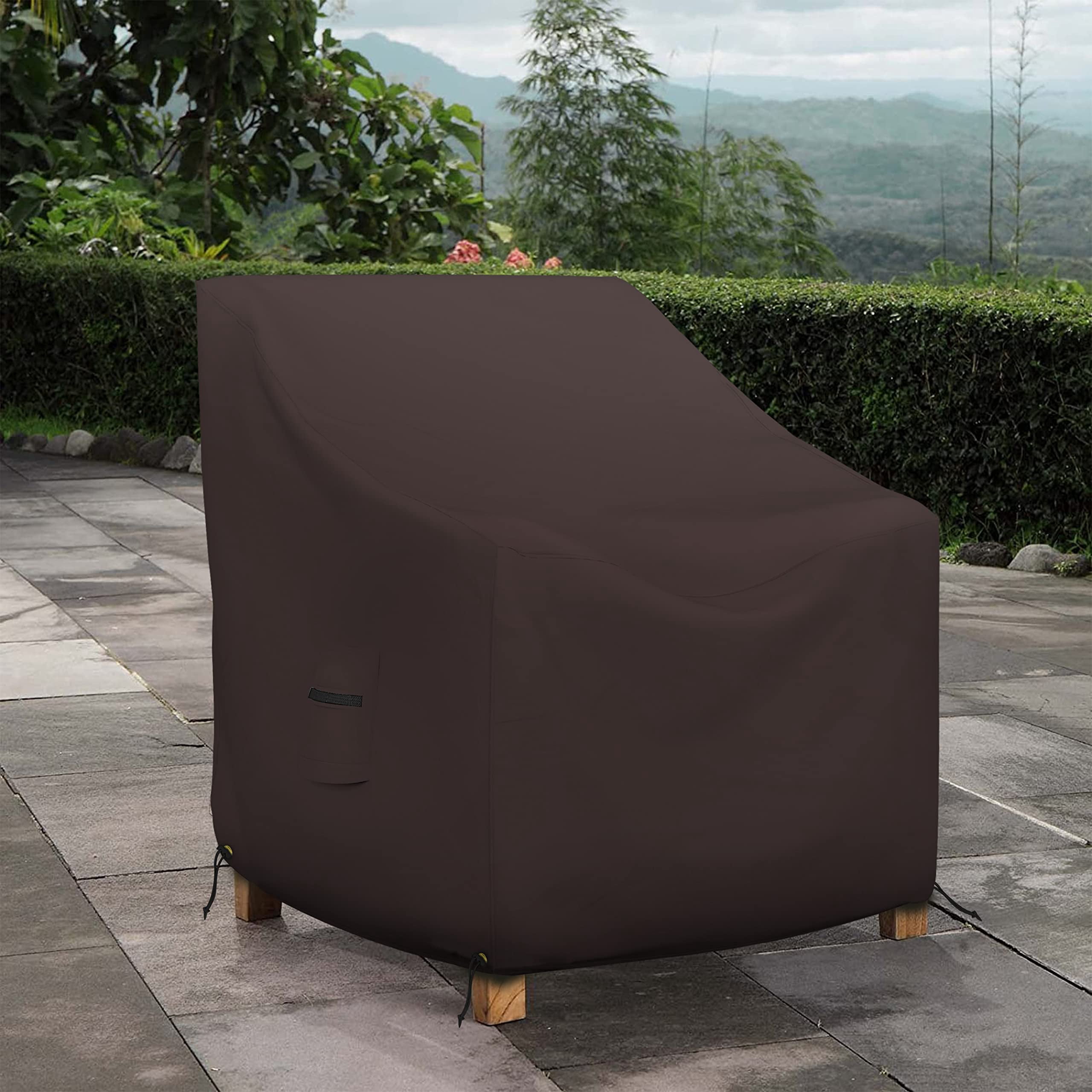 COVERS&ALL Outdoor Chair Cover, 12 Oz Waterproof UV & Weather Resistant Patio Furniture Sofa Cover for Outdoor Outside Seating Lawn Garden, with Air Vents & Drawstrings (32"W x 37"D x 36"H, Coffee)
