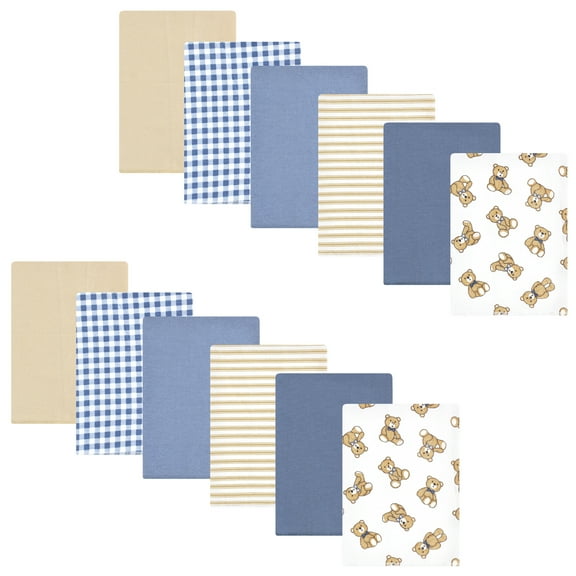 Hudson Baby Infant Boy Flannel Burp Cloth 12pk, Gentleman Bear, One Size