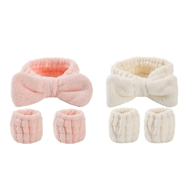 Juego de 2 diademas de spa, muñequeras para lavarse la cara, muñequeras de toalla, diadema para el cabello, muñequera para lavarse la cara