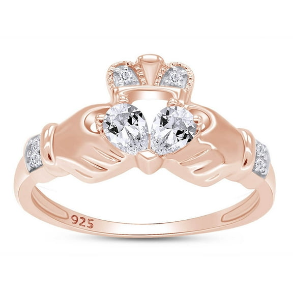 14K Rose Gold Over Sterling Silver Pear Cut Cubic Zirconia Claddagh Engagement Ring Jewelry For Womens RingSize-4.5