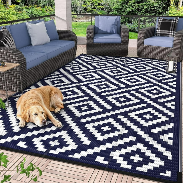 Outdoor Rug x Reversible Mats Outdoor Area Rug Plastic Straw Rug Geometric Rv Mat for Patio Camping Rv Picnic Backyard Deck Balcony Porch Beach Trailer ( )