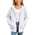 thumbnail image 4 of Boys Cotton Hoodie with Pockets Long Sleeve Casual Loose Fit Zip Up Kids Sweatshirt Jacket White 12, 4 of 8