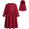 thumbnail image 2 of CHUOU Muslim Abaya And Headscarf Set For Girls Pure Color Robe With Hijab,2 Years-3 Years, 2 of 5