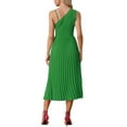 thumbnail image 3 of INSPIRAR CHIC Vestido midi de verano plisado para mujer, un hombro, sin mangas, con cintura ceñida, vestido de cóctel, verde S, 3 of 6