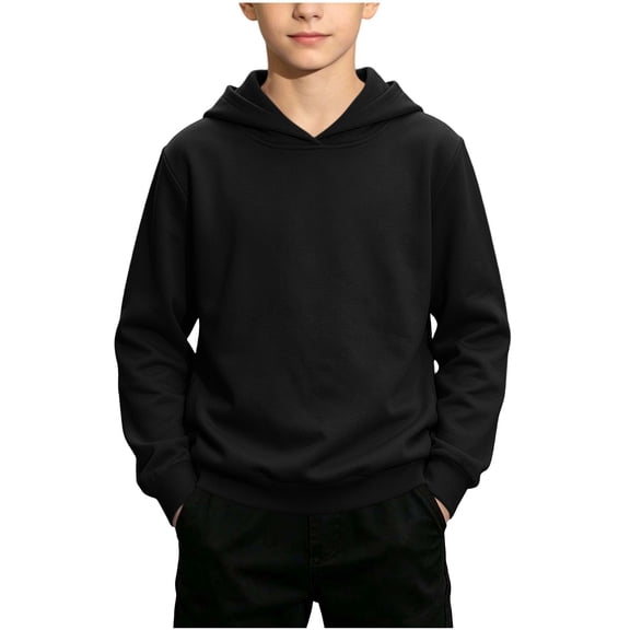 Spazoro Boys Pullover Hooded Sweatshirt, Long Sleeve Lightweight Thin Solid Loose Fit Basic Hoodie for Kids Spring Fall Daily Casual Tops Black Size 5-6
