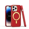 thumbnail image 6 of For Apple iPhone 15 Pro Max (6.7") Ultimate PU Leather Hybrid MagSafe Compatible Bumper Gold Frame Protection Cover ,Xpm Phone Case [ Red ], 6 of 6