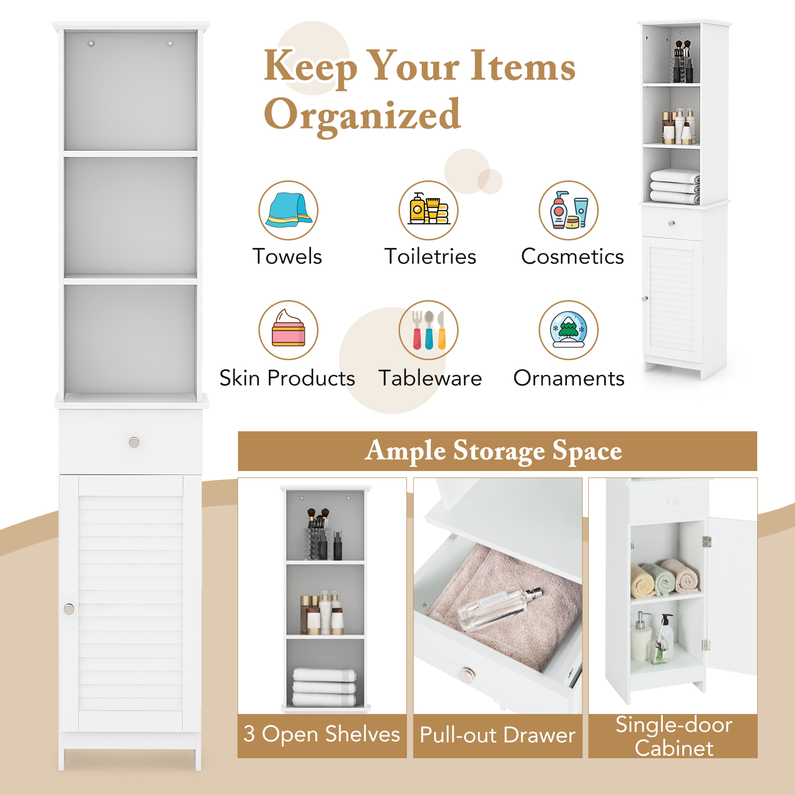 Giantex Tall Bathroom Cabinet with Adjustable Shelves, Freestanding Storage Organizer