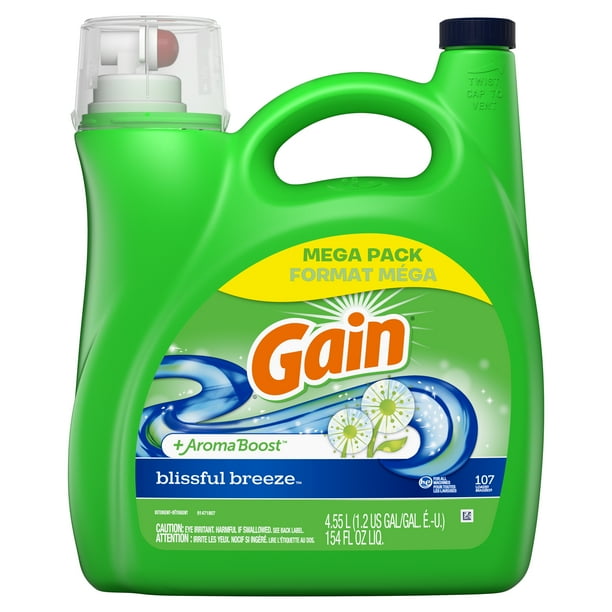 Gain + Aroma Boost Liquid Laundry Detergent, Blissful Breeze Scent, 107