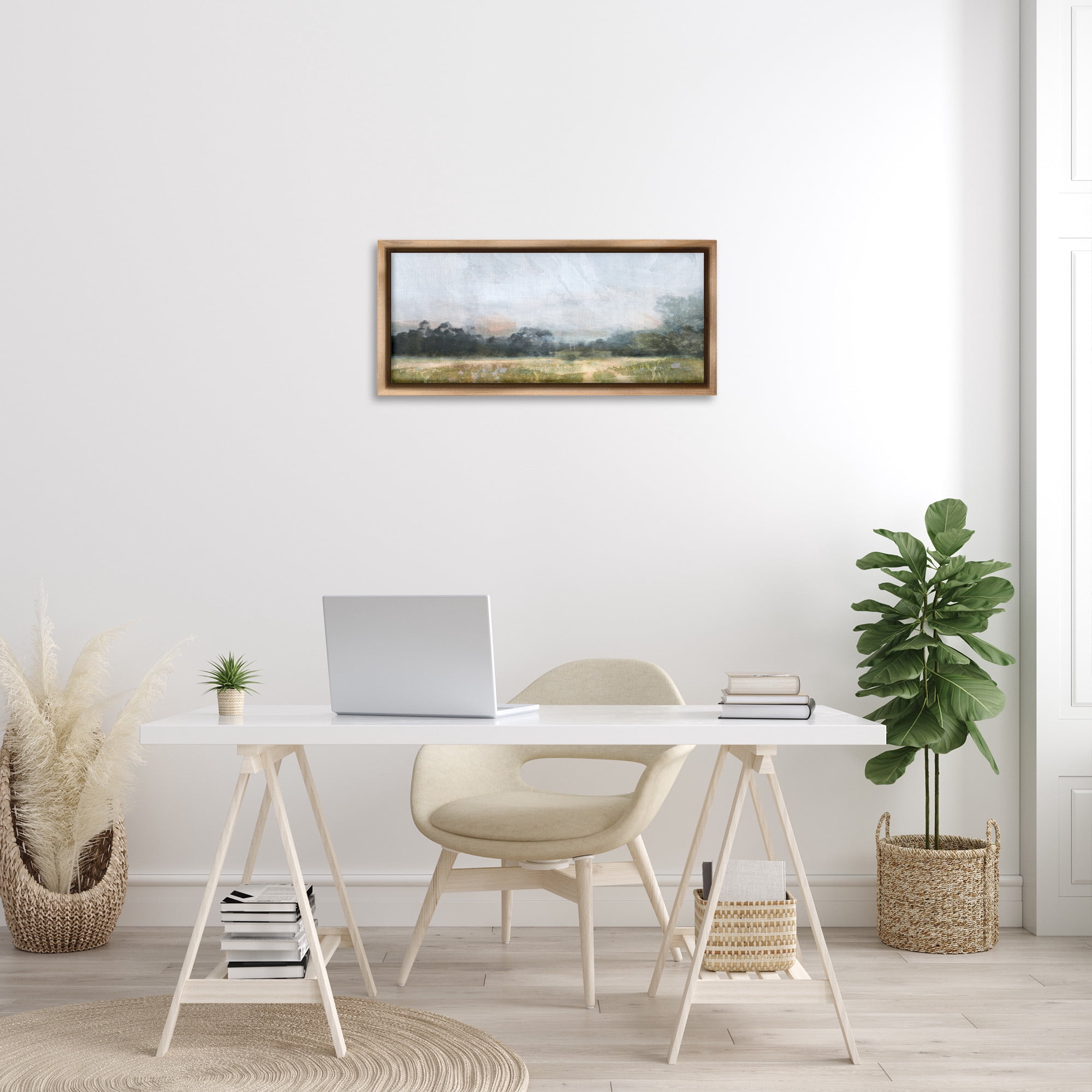 Stupell Industries Rural Field Abstract Landscape Landscape Painting Brown Floater Framed Canvas Art Print Wall Art, 31 x 14