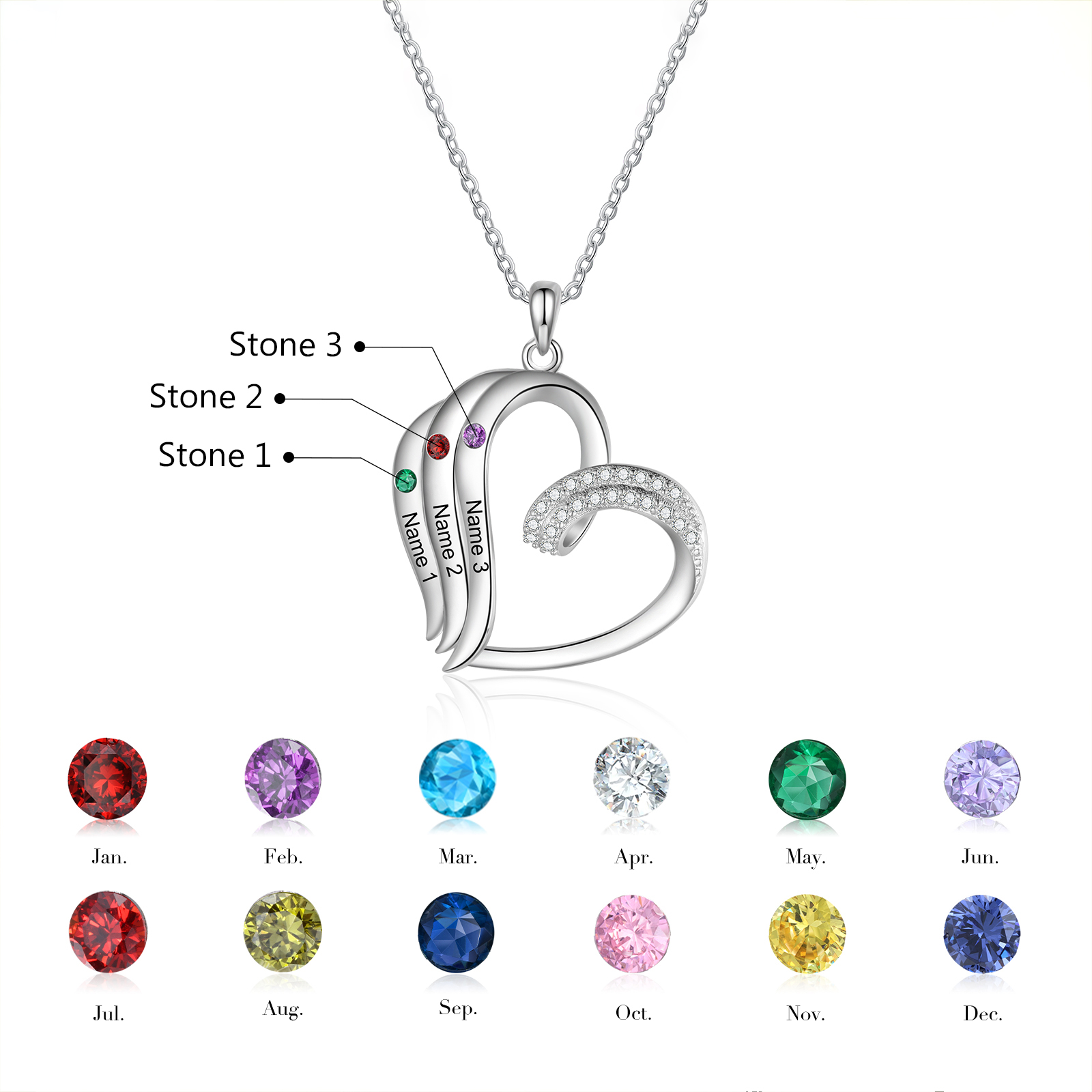 Mementos Personalized Brass Family Necklace for Women (Mother) with 3 Birthstones and Names