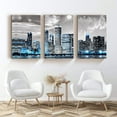 thumbnail image 5 of Wall Decor Living Room Modern City Chicago Skyline Pictures Canvas Wall Art for Bedroom Poster for Office Farmhouse 3 Pieces Set Wood Framed Night Scene Prints Paintings for Home, 5 of 6