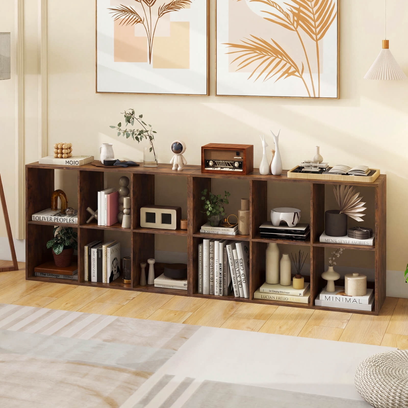 Costway 6-Cube Bookshelf, Modern Cubby Bookcase with Back Guardrail & Anti-tipping Kits Brown