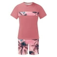 thumbnail image 4 of VBTAPA Men's 2 Piece Outfits Palm Tree Printed Short Sleeve Crewneck T Shirt and Casual Track Shorts Set Summer Vacation Sets Prime Sales of The Day Pink XXXXL, 4 of 6