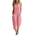thumbnail image 3 of Cutuoiiu Jumpsuit for Women Plus Size Solid Color Sleeveless V Neck Button Capri Rompers with Side Pockets for Summer Daily Wear, 3 of 6