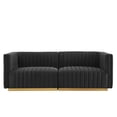 thumbnail image 3 of Modular Loveseat Sofa Couch, Gold Black, Velvet, French Living Lounge Cafe Lobby Hospitality Restaurant, Modern Contemporary Boutique HB34158, 3 of 11