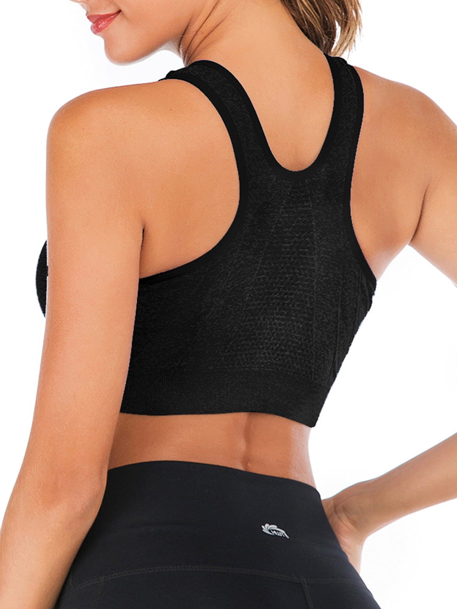 ohlyah Women's Zipper Front Closure Sports Bra Racerback Yoga Bras, 3 Pack:  Black Nude White, 3X-Large