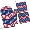 thumbnail image 2 of 4th July Oven Mitts and Pot Holders 4 Pcs Sets for Kitchen, Cooking Gloves Heat Resistant Oven Mitt Gloves Non Slip Potholders for Baking, BBQ, Grilling, 2 of 6