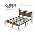 thumbnail image 4 of Bellemave Modern Industrial Queen Size Platform Bed with Storage Headboard and Charging Station Metal Bed Frame with Wooden Headboard and Footboard, No Box Spring Needed, Black and Brown, 4 of 10