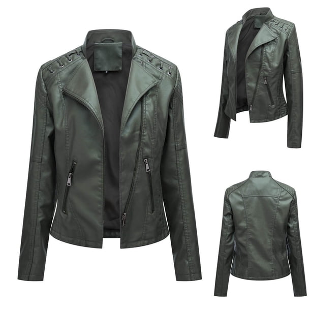 Puntoco Chaqueta de motorista con solapa para mujer, con cremallera, corta, estilo punk Puntoco Puntoco-6027