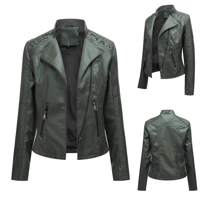Puntoco Chaqueta de motorista con solapa para mujer, con cremallera, corta, estilo punk Puntoco Puntoco-6026