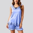 thumbnail image 7 of qolati Silk Pajamas Set for Women Comfy Ruffle Cap Sleeve Satin Pjs Tank Top and Shorts Nightwear Two Piece Soft Sleepwear Lounge Sets Sky Blue XL, 7 of 7