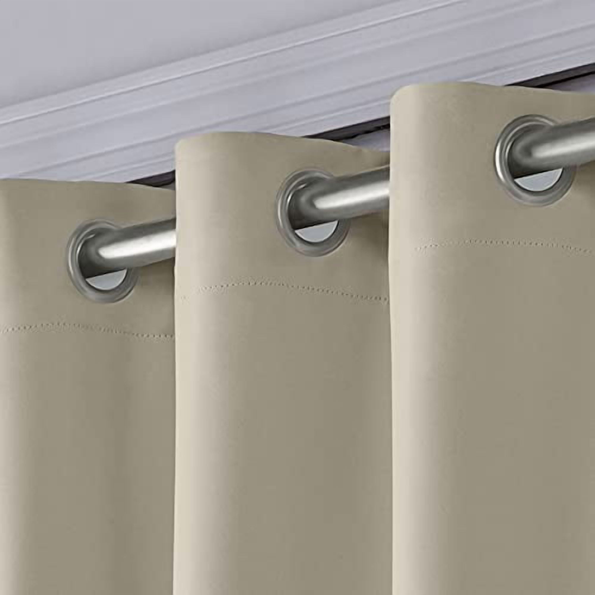 Exclusive Home Sateen Twill Woven Room Darkening Blackout Wide Patio Grommet Top Single Curtain Panel, 100"x96", Linen