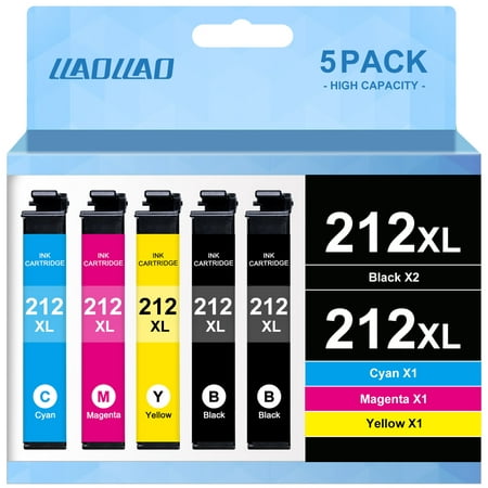 212xl Ink Cartridge for Epson 212 Ink for Epson Workforce WF-2850 WF-2830 Expression Home XP-4100 XP-4105 Printer ( Black Cyan Magenta Yellow, 5-Pack)