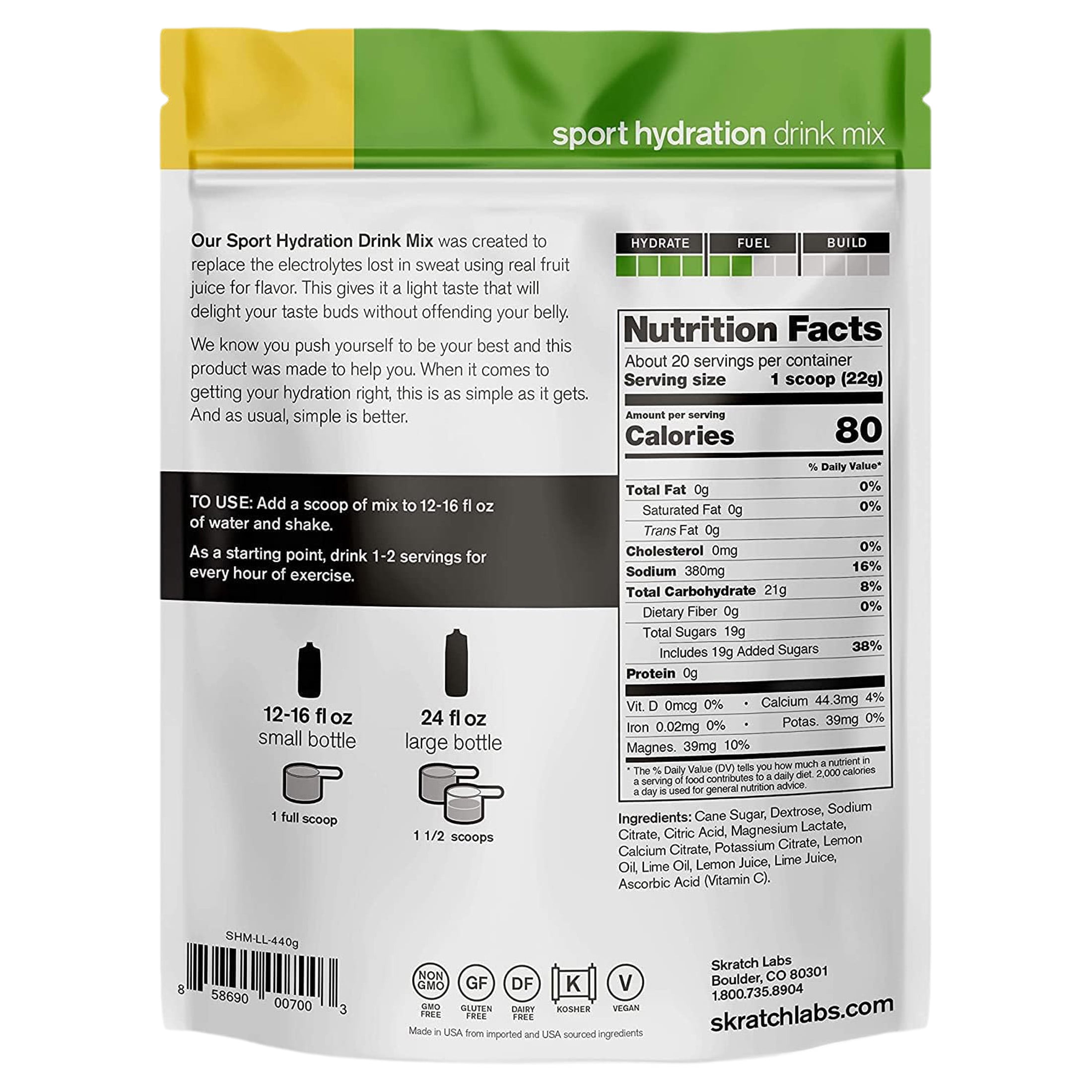 Hydration Sport Drink Mix - Lemon & Lime (15.5 Oz. / 20 Servings)