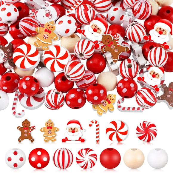 Craft Beads Waydress, 200 unidades, Navidad, madera, rojo y blanco