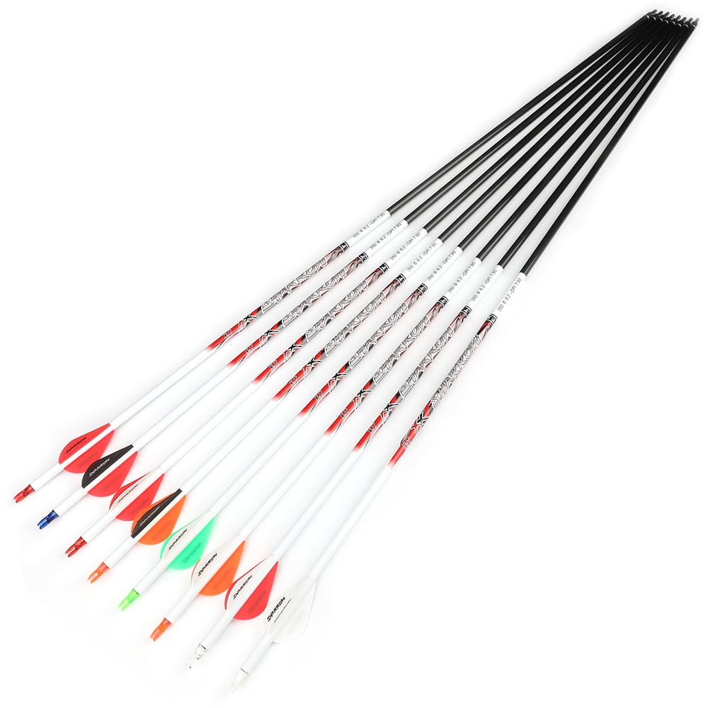 SHARROW XT 32 inch Pure Carbon Arrows ID6.2 SP300-800 Recurve Bow Compound Bow(12 Pack)