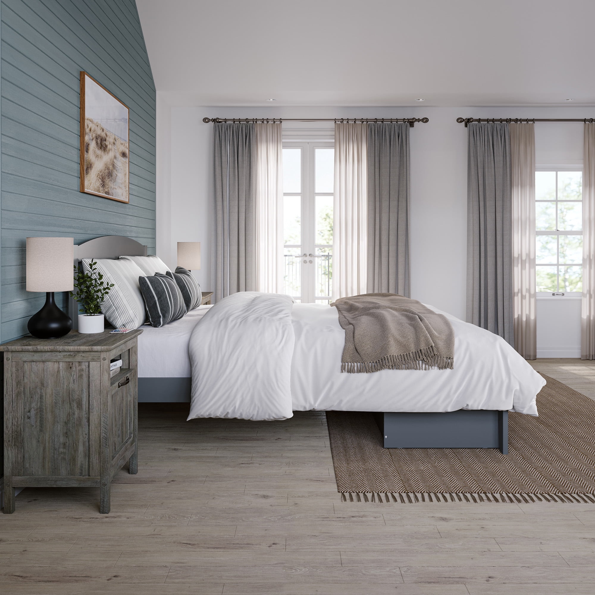 AFI Warren 14" Queen Wood Platform Bed Frame with Foot Drawer Storage, Grey