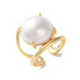 thumbnail image 5 of Rack Plating Brass Open Cuff Rings with Plastic Pearl Beads Long-Lasting Plated Cadmium Free & Lead Free Half Round Real 18K Gold Plated Adjustable, 5 of 5