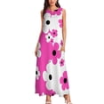 thumbnail image 2 of 60's Retro Pop Small Flowers in Hot Pink and White Black Long Dress luxury woman evening dress women long dresses Dress, 2 of 6