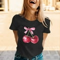thumbnail image 2 of Women's T-Shirts Basic Tops Cherry Graphic Summer Short Sleeve Slim Fit Gift Clothes, 2 of 5