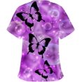 thumbnail image 2 of Fancy Scrub_top For Women Working Uniform V-Neck Tshirt Print Short Sleeve Tops Nurses_tunic Workwear Tee With Pockets Purple Large, 2 of 3