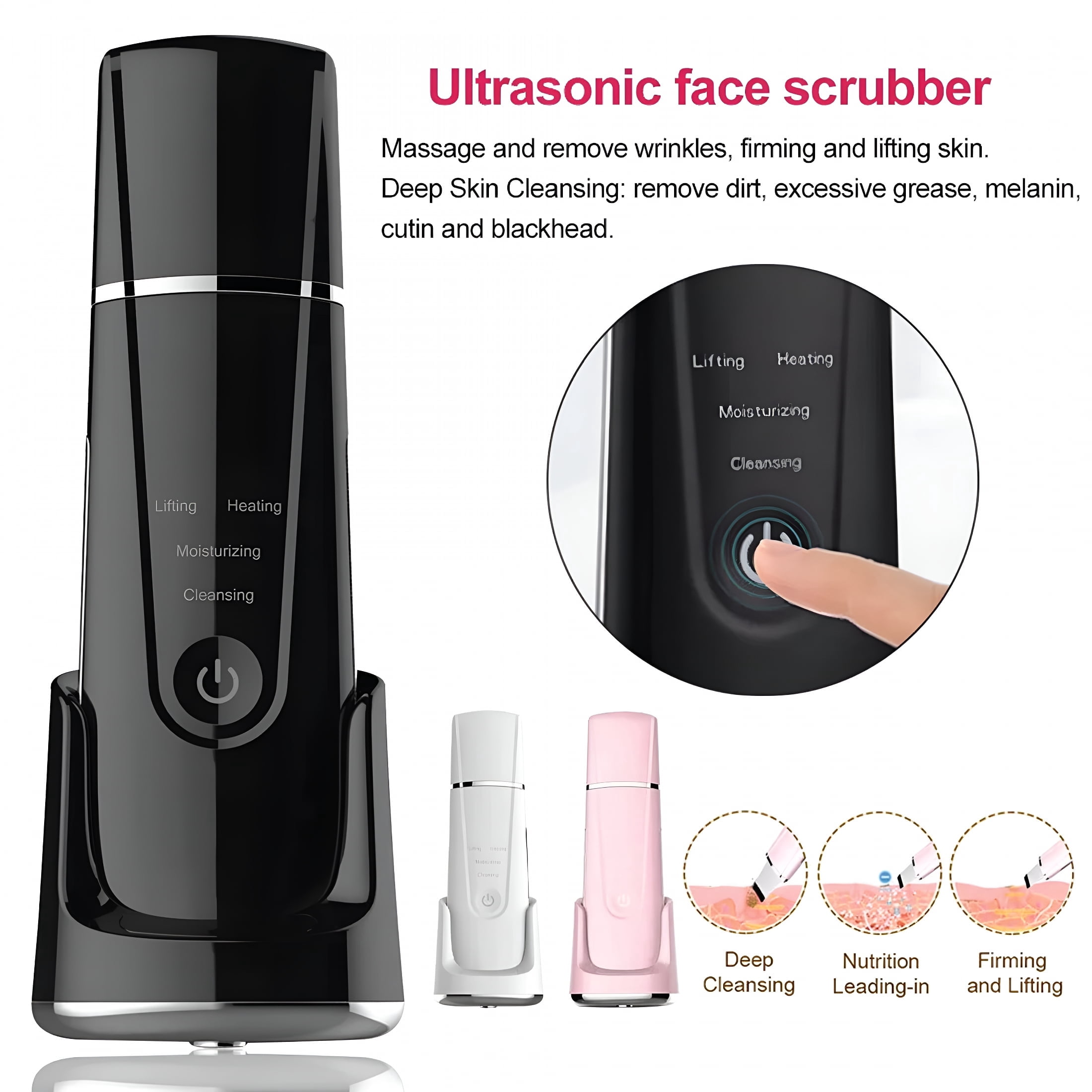 XIRQI 2026 New Ultrasonic Cleanser Skin Scrubber Face Spatula, Skin Spatula Pore Cleaner Blackhead Remover Tools for Facial Deep Cleansing, Skin Exfoliating Tool (Professional Series-Black)