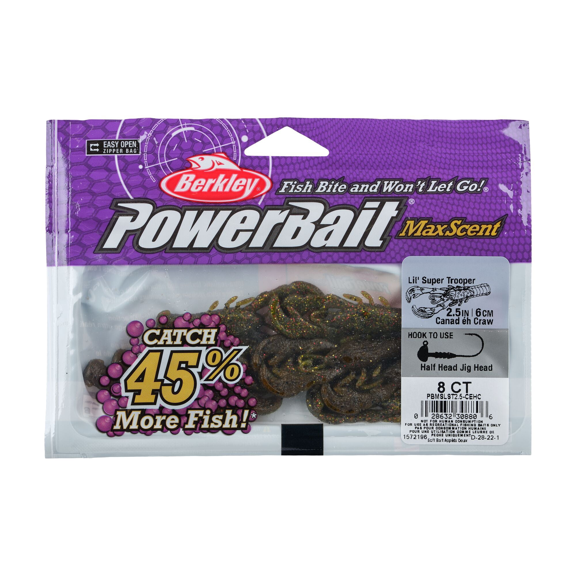 Berkley PowerBait® MaxScent Lil' Super Trooper, 2.5 in, Craws, Canad éh Craw (8 Count)