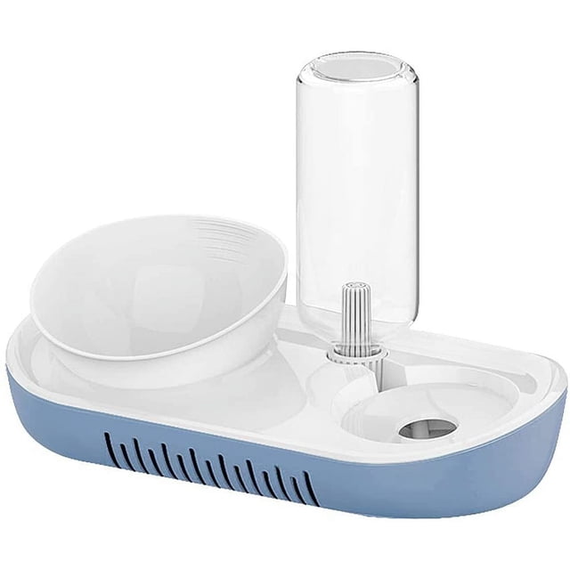en 1 Cuenco de Agua y Comida - Dispensador Automático de Agua con Cuenco de Comida - Cuenco de Comida para Gatos con Soporte Elevado Azul