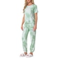 thumbnail image 4 of INSPIRE CHIC Women's Pajamas Set Soft Sleepwear Tie Dye T-shirt with Pants Sweatsuit Outfits with Pocket 2XL Green, 4 of 6