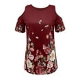 thumbnail image 3 of JustVH Women Floral Short Sleeve Junior Cold Shoulder Blouse Tunic T-Shirt, 3 of 4
