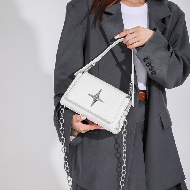 Bolso de mano para mujer Bolso de hombro simple de cuero PU Bolso de mensajero sólido cuadrado (Blanco)