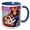 Blue/White, variant on 3drose, Redhead Woman in Blue Dress Hugs Her Ginger Cat. Happy Cat Lady Gift, 15oz Two-tone Red Mug