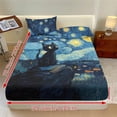 thumbnail image 3 of Xoenoiee Cat Starry Night Print 3 Piece Fitted Sheet Set for Kids & Teens, Soft Bedroom Decor, Deep Pocket Fitted Bottom Sheet with 2 Pillowcases, Machine Washable, Twin Size, 3 of 7