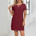 thumbnail image 1 of Liquidation d'Été 2025! Robe Grande Taille pour Femmes, Liquidation de Robe d'Été pour Femmes, Mode Féminine Couleur Unie Encolure Creuse Boucle Manches Courtes Robe Col Rond, 1 of 5