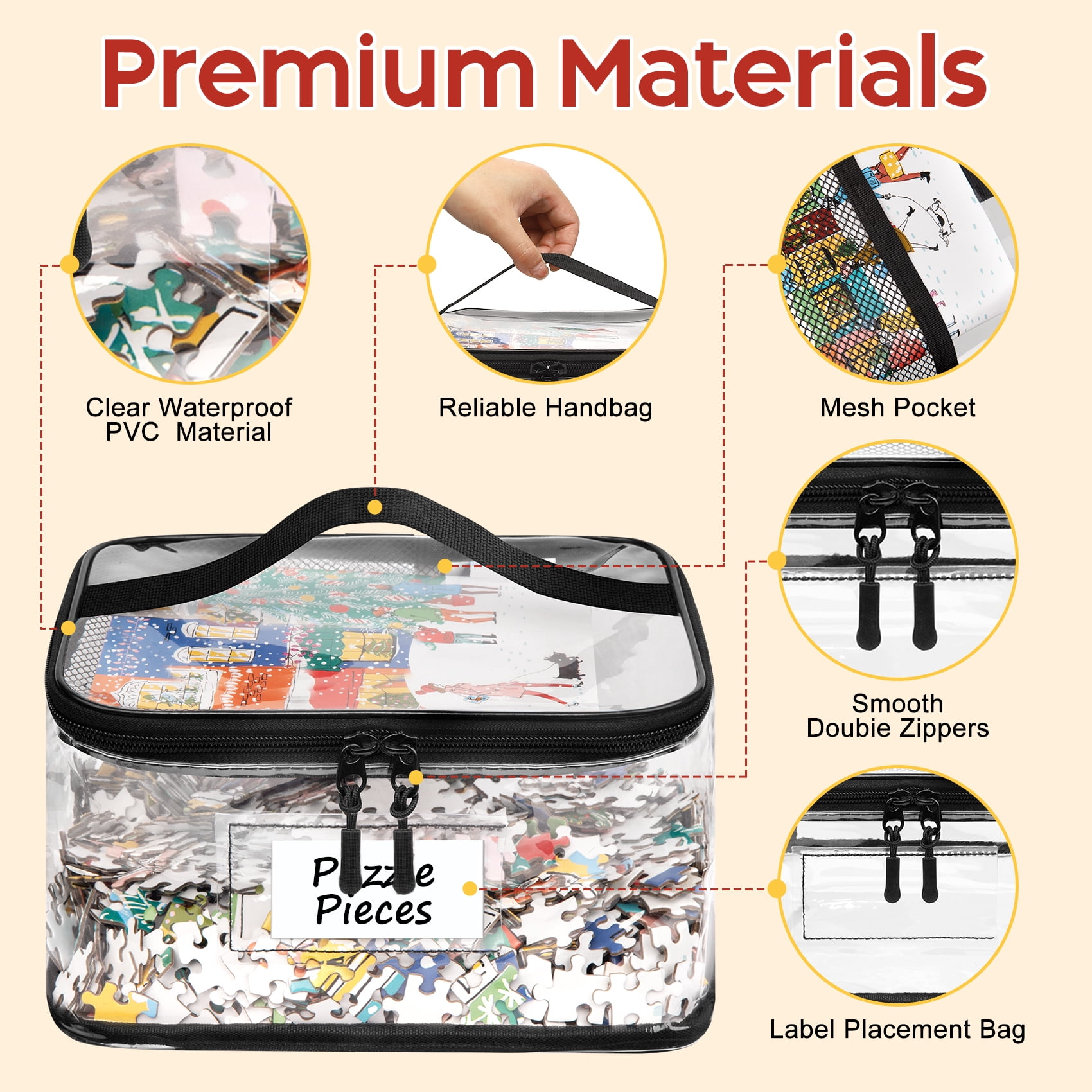 4-Pack Clear PVC Toy Storage Bags with Handles, Zippered Organizer Bags for Puzzles Board Games Legos, Playroom Storage Cases with Label