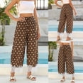 thumbnail image 2 of Women Summer Lace Trim Polka Dot Wide Leg Palazzo Pants High Waisted Cropped Baggy Trousers, 2 of 7