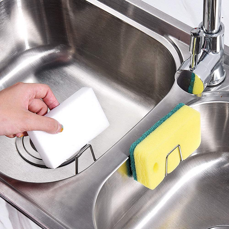 2pcs Kitchen Stainless Steel Sink Sponges Holder Self Adhesive