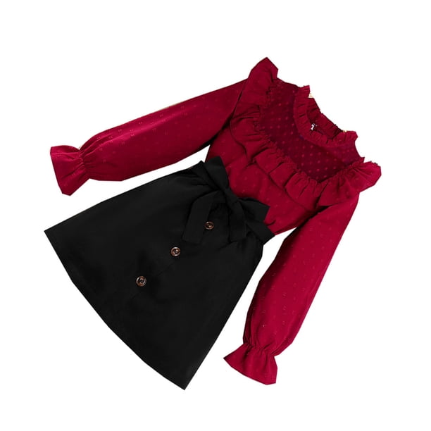 Jumpingount Conjuntos de ropa Traje de primavera y otoño Ropa para niños Disfraces Ahuecados Volantes Malla Tops corta decorada conjuntos de ropa 140cm-9Y