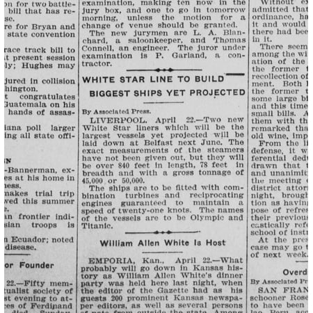 Clipping Los Angeles Herald 23rd April 1908 White Star to build biggest ships yet projected Canvas Art - (18 x 24)