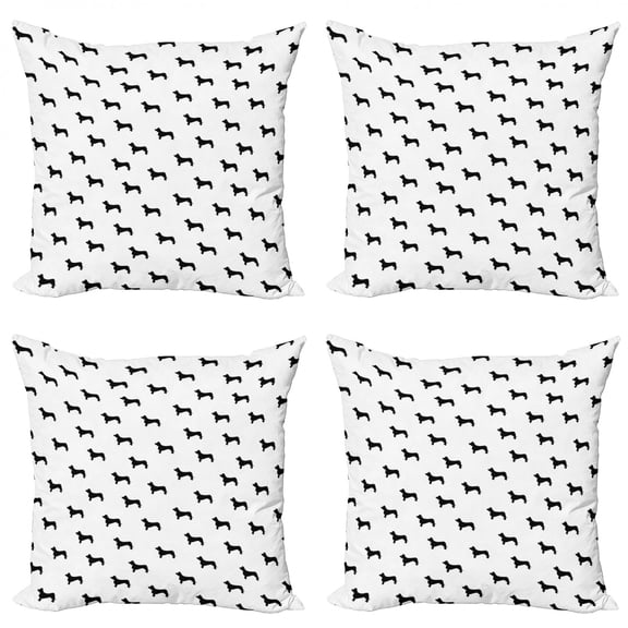 Ambesonne Dog Lover Throw Pillow Cover 4 Pack, Pet Canine Silhouette, 20", Black White